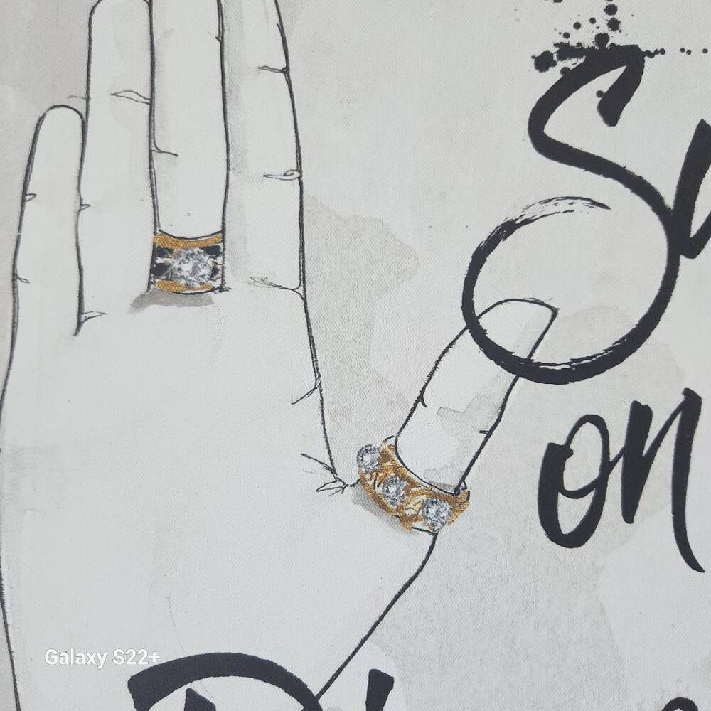 N23 Canvas wall print- "Swear on my Diamonds" in black w Gold & Sparkly Jewelry - Picture 3 of 6